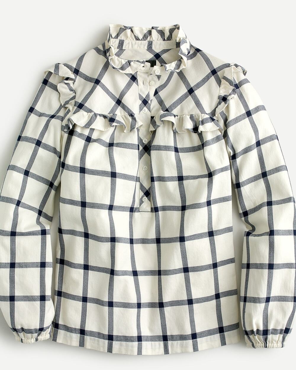 J. Crew Flannel Windowpane Long Sleeve Popover Blouse Top Ivory Navy Blue 2X